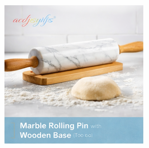 acdjsiyhfs™ Marble Rolling Pin with Wooden Base – Premium Baking Tool