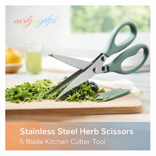 acdjsiyhfs™ Stainless Steel Herb Scissors – 5 Blade Cutter