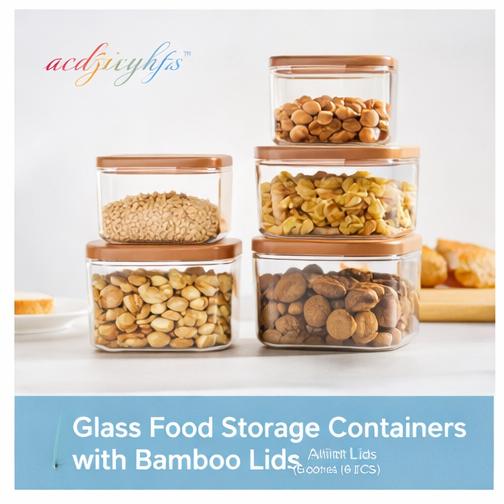 acdjsiyhfs™ Glass Food Storage Containers with Bamboo Lids – Airtight Set (4 PCS)